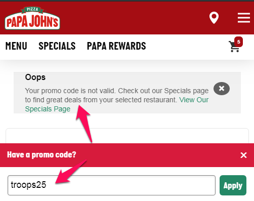 papa john's military promo code